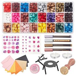 Mixed Color DIY Wax Seal Stamp Kits, Including Sealing Wax Sticks, Paraffin Candles, Iron Wax Furnace, Brass Wax Seal Stamp, Metallic Markers Paints Pens, Paper Envelopes, PVC Creative Sticker, Mixed Color, Sealing Wax Particles: 720pcs