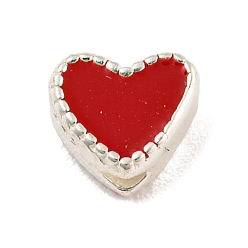 Red Heart Shape Silver 925 Sterling Silver Beads, with Enamel, with S925 Stamp, Red, 5.5x6.5x4mm, Hole: 1.2mm