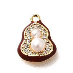Настоящее золото 18K Латунные микро проложить кубического циркония прелести, без кадмия, без никеля и без свинца, Горлянка, с абс пластмассовой имитационной жемчужиной, реальный 18 k позолоченный, 11.5x9x4 мм, отверстие : 0.9 мм
