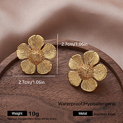 Golden 304 Stainless Steel Stud Earrings for Women, Flower, Golden, 27x27mm