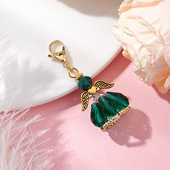 Темно-Зеленый Подвесные украшения из стеклянных бусин и сплава в виде ангела, застежка-лобстер для украшений на сумке, темно-зеленый, 48 мм