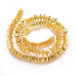 Golden Plated Electroplated Non-magnetic Synthetic Hematite Beads Strands, Long-Lasting Plated, Triangle, Golden Plated, 6~7x6~7x3.5mm, Hole: 0.8mm, about 114pcs/strand, 15.74 inch(40cm)
