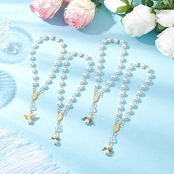 Античное Золото Браслеты с подвесками в виде ангела из сплава в тибетском стиле, браслеты из круглых бусин из перламутрового стекла, с 304 элементами люстры из нержавеющей стали, античное золото , внутренний диаметр: 2-7/8 дюйм (7.3 см), Кулон : 22~23x14~21.8x8 мм