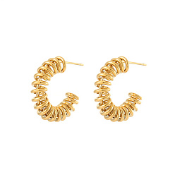 Golden 304 Stainless Steel Wire Wrap Spiral Stud Earrings, Half Hoop Earrings, Golden, 27.3x7mm