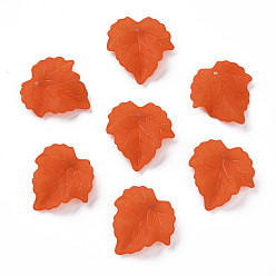 Orange Red Autumn Theme Transparent Frosted Acrylic Pendants, Maple Leaf, Orange Red, 24x22.5x3mm, Hole: 1mm, about 1312pcs/500g
