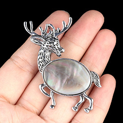 черная губная раковина Женские броши с оленями из натуральной черной ракушки и сплава из сплава, античное серебро, 50x40 мм