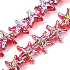 Красный Стеклянные бусины с гальваническим покрытием , морская звезда, с покрытием AB цвета, с половиным покрытием, красные, 14.5~15x15.5~16x7~7.5 мм, отверстие : 0.8~1 мм, около 60 шт / нитка, 28.74'' (73 см)