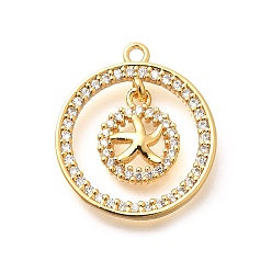 Морская звезда Латунные микро проложить кубического циркония подвески, без кадмия, без никеля и без свинца, реальный 18 k позолоченный, кольцо прелести, морская звезда, 21x18x3 мм, отверстие : 1.5 мм