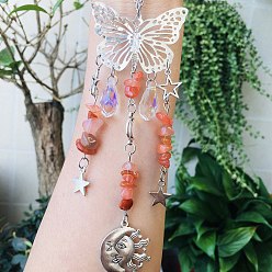 Красный Агат Натуральный сердолик бабочка висит подвеска в виде ловца солнца украшение, подвески с хрустальным шаром в виде солнечной звезды, 230 мм