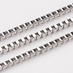 Нержавеющая Сталь Цвет Устойчивые к потускнению 304 венецианские цепи из нержавеющей стали, цепи коробки, несварные, цвет нержавеющей стали, 2x2 мм
