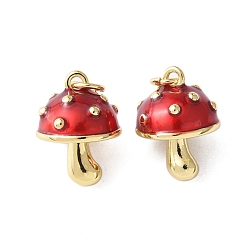 Красный Латунь эмаль подвески, с целью перехода в кольце, долговечный, без кадмия и без свинца, стойки покрытие, реальный 18 k позолоченный, гриб, красные, 16.5x12 мм, отверстие : 3.5 мм