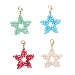(52) Непрозрачная лаванда 4 шт. 4 цвета гальванизированные стеклянные подвесные украшения в виде звезд, с 304 из нержавеющей стали Lobster Claw застежками, разноцветные, 46 мм, 1 шт / цвет