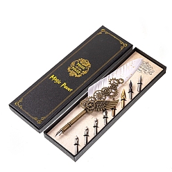 Белый Перо перо перо, винтажная чернильная ручка с перьями, Ручка из сплава с крыльями в стиле панк, гусиное перо, ручка для каллиграфии, подарок на Рождество и день рождения, белые, 24~25 см