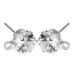 Платина Серьги-пальцы из латуни с микропаве из кубического циркония, платина, 6 мм, 50 шт / комплект