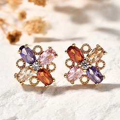 Квадрат Латунные микро проложить серьги стержня кубического циркония, без кадмия и без свинца, долговечный, золотые, квадратный, 10x10 мм