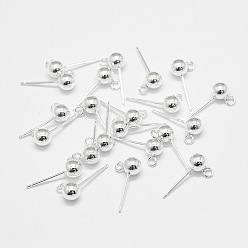 Silver Sterling Silver Ear Stud Findings, Silver, 16x5mm, Hole: 2mm, Pin: 0.8mm, about 26pairs/20g