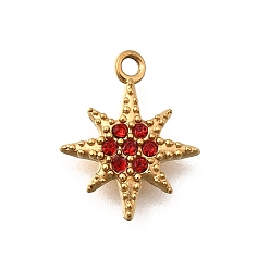 Красный 304 подвески из нержавеющей стали, с кубического циркония, звезды прелести, ионное покрытие (ip), золотые, красные, 10.5x9x2 мм, отверстие : 1 мм