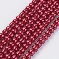 Crimson Eco-Friendly Dyed Glass Pearl Beads Strands, Grade A, Round, Cotton Cord Threaded, Crimson, 5mm, Hole: 1.2~1.5mm, about 80pcs/strand, 15.7 inch