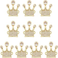 Real 18K Gold Plated 10Pcs Brass Micro Pave Clear Cubic Zirconia Links, Crown, Real 18K Gold Plated, 17x17.5x3mm, Hole: 1.2mm