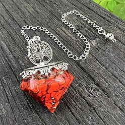 Красный Камень Маятники для лозоходства с ромбовидными наконечниками из смолы, с металлическим древом жизни и кусочком натуральной красной яшмы внутри, 290 мм