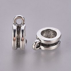 Antique Silver Tibetan Style Alloy Hangers, Bail Beads, Lead Free and Cadmium Free, Flat Round, Antique Silver, 11x8x4mm, Hole: 2mm