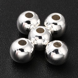 Посеребрённый Латунные бусины, долговечный, круглые, 925 серебро покрытием, 5 мм, отверстие : 1.5 мм