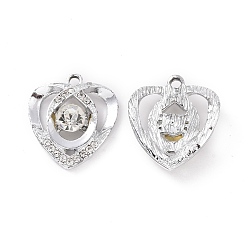 Platinum Alloy Crystal Rhinestone Pendants, Heart Charms, Platinum, 23x20.5x6mm, Hole: 2mm