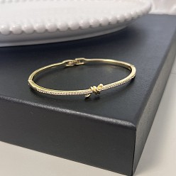 Золотой Латунные браслеты с микропаве из прозрачных кубических цирконий для женщин, золотые, внутренний диаметр: 2-3/8 дюйм (6 см)