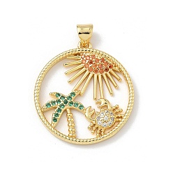 Дерево Латунные микро проложить кубического циркония подвески, плоско-круглые, реальный 18 k позолоченный, дерево, 27.5x25x2.5 мм, отверстие : 4x3.5 мм