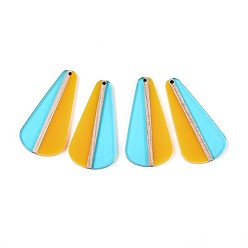 (932FM) Темно-синий аква-матовый с подкладкой Прозрачные подвески из смолы и дерева, слеза, два тона, темно-золотистые, 58.1x28.5x3.1~4 мм, отверстие : 2 мм