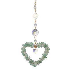 Зеленый Авантюрин Подвеска в форме сердца из натурального зеленого авантюрина drcorations, восьмиугольные стеклянные солнцезащитные светильники с латунным солнцем, 230 мм