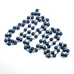 Темно-Синий Ручной работы из стекла жемчуг цепи, с железным штифтом, несварные, платина, темно-синий, 6 мм, о 1 м / прядь, 39.3 дюйм / прядь
