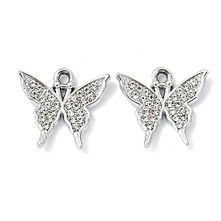 Бабочка Подвески из сплава с кристаллами и стразами и анималистическим рисунком, платина, очарование бабочки, 16.5x18.5x2.5 мм, отверстие : 1.8 мм