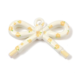 Желтый Непрозрачные печатные акриловые подвески, бантом, желтые, 34x48x9 мм, отверстие : 3.3 мм