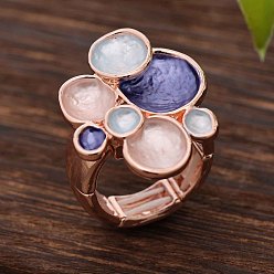 Темно-синий  Шифер Кольца из цинкового сплава и эмали для женщин, цветок, золотые, темный сланец синий, внутренний диаметр: 17 мм