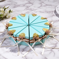 Turquoise Cake-Shaped Cardboard Wedding Candy Favors Gift Boxes, with Plastic Flower and Ribbon, Triangle, Turquoise, Finish Product: 9.7x6x5.5cm
