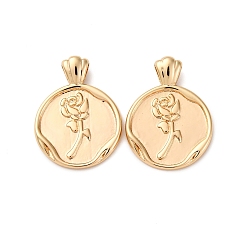 Настоящее золото 18K Латунные подвески, без кадмия, без никеля и без свинца, плоско-круглые с розой , реальный 18 k позолоченный, 18x13.5x1.5 мм, отверстие : 2.4x1.5 мм