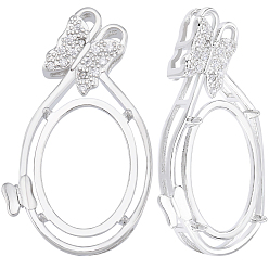 Посеребрённый 4шт. латунная корзина подвеска кабошон оправы с креплением зубцами, овальные с бабочкой, 925 серебро покрытием, лоток : 18x13 мм, 32.5x20x4 мм, отверстие : 2x6 мм