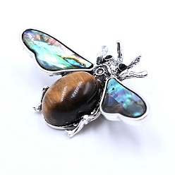 Tiger Eye Natural Tiger Eye Brooches, with Shell and Rhinestone, Insect, 36x60mm