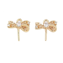 Настоящее золото 18K Латунные микропейв прозрачные кубические циркониевые подвески залог, без кадмия, без никеля и без свинца, бантом, реальный 18 k позолоченный, 14.5x14x5.5 мм, отверстие : 1.4 мм