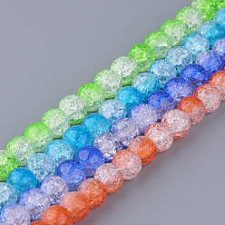 Mixed Color Synthetic Crackle Quartz Beads Strands, Two Tone Style, Round, Dyed, Mixed Color, 8mm, Hole: 1mm, about 50pcs/strand, 15.7 inch