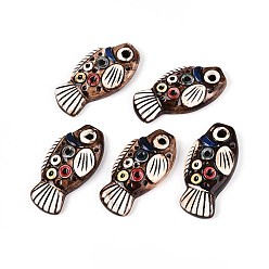 Кокосово-Коричневый Ручной работы фарфора большие кулоны, рыба, фантазии античного стекла фарфора, кокосового коричневый, 64~64.5x32.5~33x12 мм, отверстие : 4~5 мм