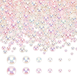 Mixed Color 12 Bags 12 Style  Pearlized ABS Cabochons, Flat Round, Mixed Color, 3~10x4.5~1.5mm, 1 bag/style
