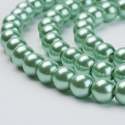 Aquamarine Eco-Friendly Dyed Glass Pearl Beads Strands, Grade A, Round, Cotton Cord Threaded, Aquamarine, 6mm, Hole: 1.2~1.5mm, about 70pcs/strand, 15.7 inch