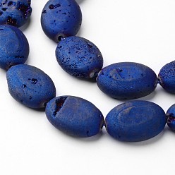 Plaqué Bleu Galvaniques quartz naturel perles de cristal brins, cristal géode druzy, ovale, 18x13x6~6.5mm, Trou: 1mm, Environ 11 pcs/chapelet, 7.7 pouce