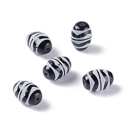 Tiger Pattern Тибетского стиля бусы дзи, природных бисера агат, окрашенная и подогревом, овальные, рисунок тигра, 13.5x10 мм, отверстие : 1.2 мм