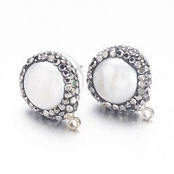 Гематит Изделия из латуни, с петлей, С полимерными глиняными стразами и жемчугом, плоско-круглые, платина, гематит, 19x14x8.5 мм, отверстия: 1.5 мм, штифты: 0.7 мм