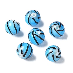 Темно-Голубой Ручной прозрачные бусины бусины, круглый с полосой, глубокое синее небо, 10 мм, отверстие : 1.4 мм