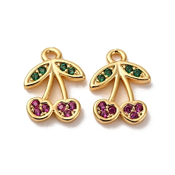 Настоящее золото 18K Латунные микро проложить кубического циркония прелести, черри прелести, долговечный, без никеля , реальный 18 k позолоченный, 12x9.5x1.5 мм, отверстие : 1.2 мм