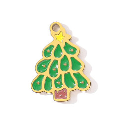 Зеленый лайм 304 из нержавеющей стали шармы эмали, рождественская елка, ионное покрытие (ip), реальный 18 k позолоченный, зеленый лайм, 14x10 мм